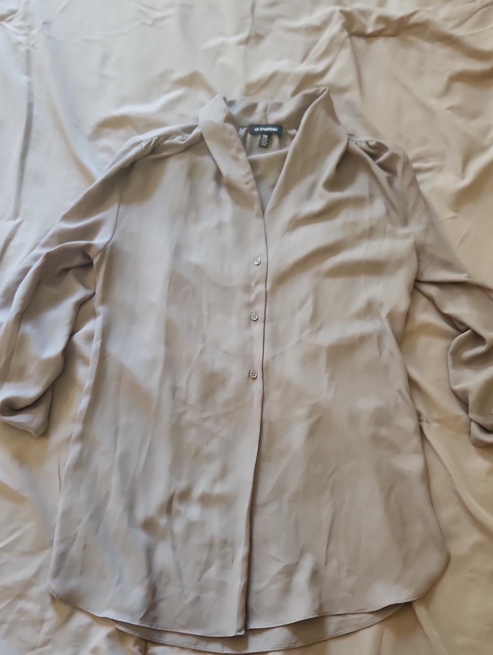 Women's Taupe Button-Up Long Sleeve Blouse